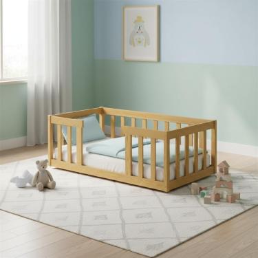 Imagem de Cama Montessoriana De Madeira Infantil Solteiro Com Colchão - Nogueira