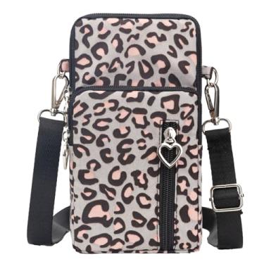 Imagem de JANKS Bolsa transversal pequena para mulheres - Mini bolsas de telefone com alça transversal e carteira - bolsa de braço de nylon, B - estampa de leopardo rosa, Bolsa de mão