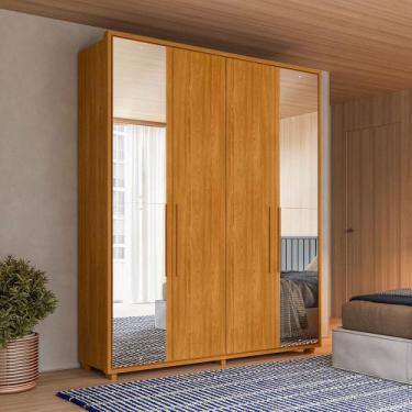 Imagem de Guarda-Roupa Casal 4 Portas 3 Gavetas 100% MDF com Espelhos e Pés Grec