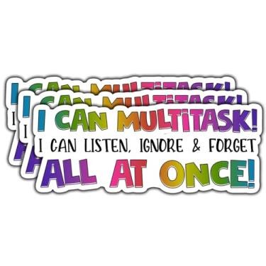 Imagem de (3 peças) Adesivo I Can Multitask I Can Listen Ignore and Forget All At Once Decalque sarcástico à prova d'água adesivo de vinil para livros, laptops, telefone, garrafas de água, copo Kindle de 7,6 cm