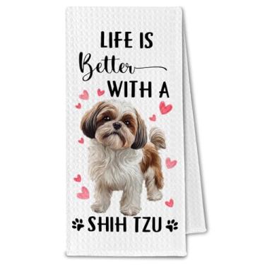 Imagem de ChissNook Shih Tzu Gifts Toalhas de cozinha, Life is Better with a Shih Tzu Toalhas de prato de chá para cozinha, presentes para amantes de donos de cães para mulheres, toalha de mão decorativa de