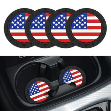 Imagem de Lyxheth 4 peças de porta-copos de carro, almofadas de copo de carro, bandeira americana colorida com inserção da bandeira dos EUA, porta-copos de copo de carro, acessórios de carro de 6 cm