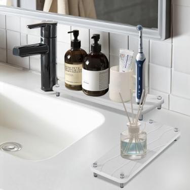 Imagem de 2 peças de tapete de secagem de pedra, bandeja de pedra absorvente de água com pés de aço inoxidável, bandeja de pia de pedras de diatomita de secagem rápida, suporte de saboneteira, organizador