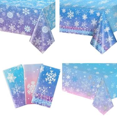 Imagem de EoaMen 3 peças de decoração de toalha de mesa de plástico de floco de neve de inverno, toalha de mesa descartável do país das maravilhas de inverno, suprimentos de festa para aniversário, Natal