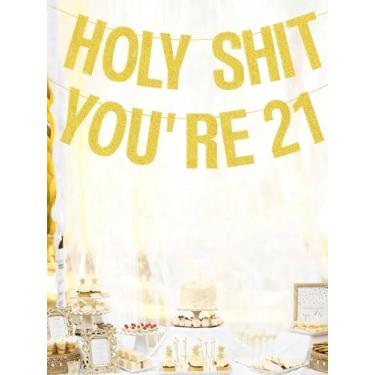 Imagem de Conjunto de faixas de decorações de aniversário de 21 a 70 anos para mulheres e homens, placa de festa faça você mesmo com glitter dourado para aniversários, dia dos namorados (dourado, 21 anos)