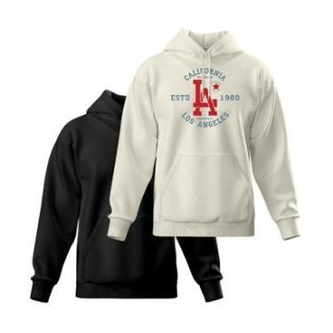 Imagem de Kit 2 Moletom Modelo Canguru Com Capuz Masculino e Feminino Liso e Estampado Los Angeles-Masculino