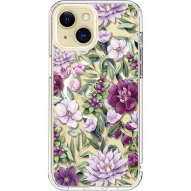 Imagem de ICEDIO Capa para iPhone 14 Plus com protetor de tela - compatível com carregamento sem fio, proteção aprimorada da câmera, capa de telefone transparente com design floral moderno para mulheres