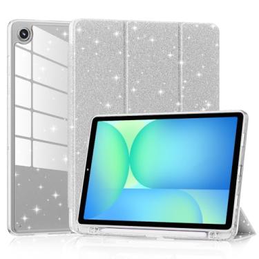 Imagem de Lainergie Capa para Samsung Galaxy Tab A11+/A9+ Plus 28 cm 2025/2023, linda capa brilhante à prova de choque com parte traseira transparente brilhante e suporte para lápis para Galaxy Tab A11+/A9+