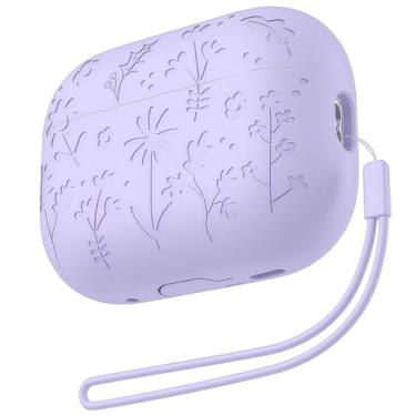 Imagem de Rertnocnf Capa compatível com AirPods Pro/Pro2, linda capa de flor gravada compatível com AirPod Pro/Pro2, capa protetora à prova de choque com tampa multifuncional de silicone macio com mosquetão