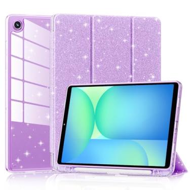 Imagem de Lainergie Capa para Samsung Galaxy Tab A11 8,7 polegadas 2025 (Modelo: SM-X130/X133/X135), linda capa brilhante à prova de choque com parte traseira transparente brilhante e suporte para lápis para