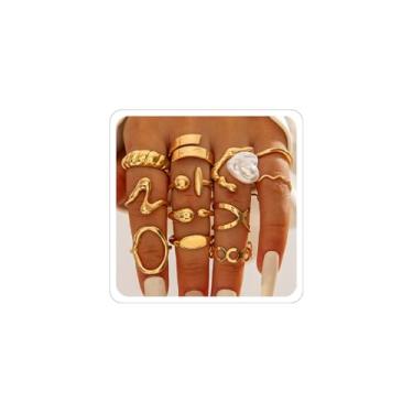 Imagem de CSIYANJRY99 Conjunto de anéis grossos de ouro para mulheres, conjunto de anéis com articulações empilháveis de ouro, acessório, anel aberto, boêmio, bijuteria de fantasia de formatura, Metal, Zircônia