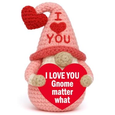 Imagem de YUEYUQIU Gnomo rosa de crochê romântico feito à mão com coração – Presente de aniversário de casamento dos namorados para esposa, marido, namorada, namorado, casal, para ela, ele, – Meias de Natal