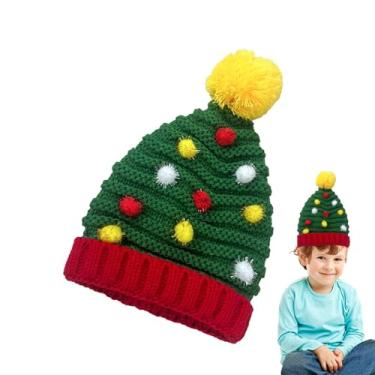 Imagem de Gorro de árvore de Natal, chapéu de árvore de Natal de crochê | Chapéu de malha confortável - Gorro de crochê de malha de árvore de Natal quente com bola de pelúcia, chapéu de crochê de fantasia de fé