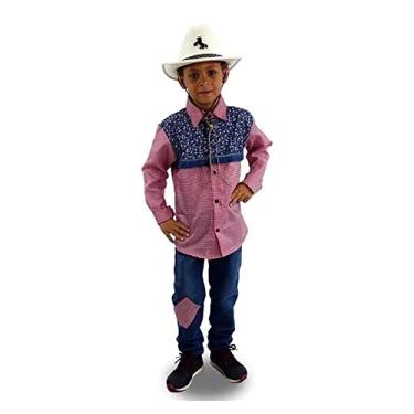 Imagem de Camisa Xadrez Manga Longa Infantil Cowboy Para Festa Junina (M 4-6)