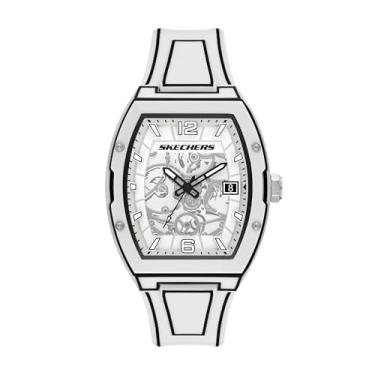Imagem de Skechers Relógio masculino Tellem de plástico branco com três ponteiros (modelo: SR5248)