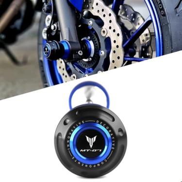 Imagem de Mokiton Protetor de colisão do eixo da roda dianteira da motocicleta compatível com YAMAHA MT-07 MT07 2014-2018 2019 2020 2021 2022 2023 2024 | Acessórios MT 07 (azul)