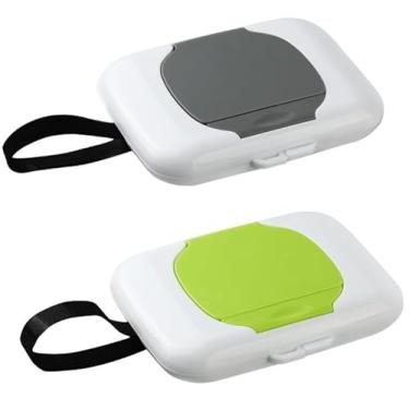 Imagem de 2 peças porta-lenços de viagem cinza verde reutilizável caixa recipiente para lenços umedecidos carrinhos de bebê pendurados dispensadores estojo seguro armazenamento molhado