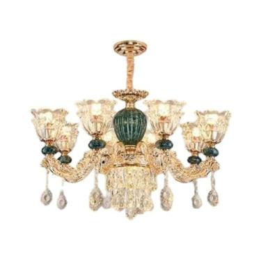 Imagem de Lustre de luxo em cerâmica e cristal, design europeu, ideal para quartos aconchegantes, salas de estar elegantes e salas de jantar. Eficiente em termos energéticos (8 lâmpadas).