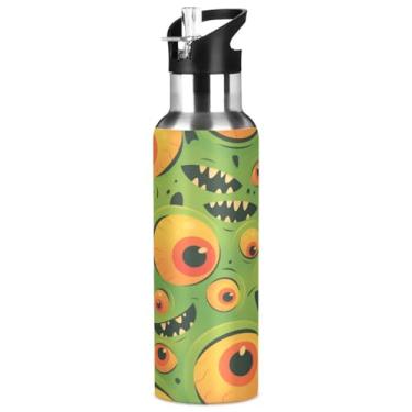 Imagem de ATTX Garrafa de água de aço inoxidável Cartoon Monster Eyes Design 947 ml com canudo, garrafa de água esportiva sem BPA para academia, trabalho, atividades ao ar livre e viagens #315