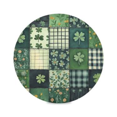 Imagem de Blueangle Jogo americano redondo xadrez verde de São Patrício, conjunto de 6 tapetes de mesa de poliéster, fácil de limpar, resistente ao calor, limpável, para mesa de jantar (525)