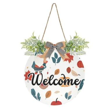 Imagem de SEHANY Guirlandas de outono para decoração de porta da frente, letreiro de boas-vindas de abóboras de madeira rústica para pendurar no dia de Ação de Graças para decoração de festas ao ar livre