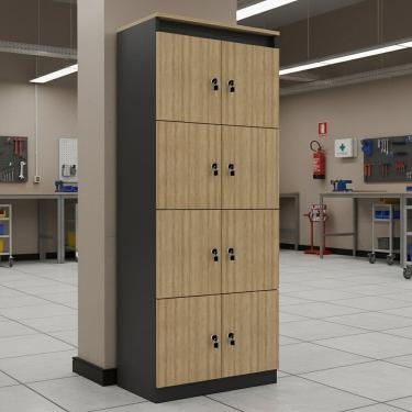 Imagem de Armário Locker Guarda Volume 60x160cm em Mdp 8 Portas com Chave Me4202 Amêndoa/Preto