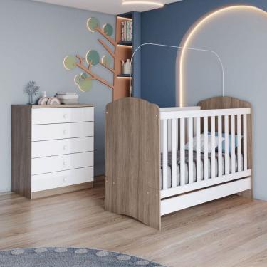 Imagem de Quarto de Bebê Completo Bala de Menta 5 Gavetas Rústico/Branco - Henn