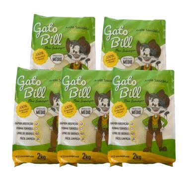 Imagem de Kit 5 Areias Higienica Gato Bill Premium Grãos Médios Milho E Mandioca 10kg