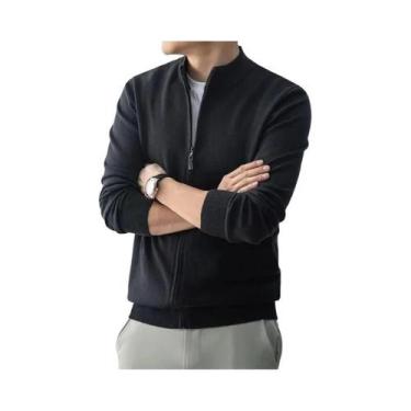 Imagem de Suéter Cardigan Slim Fit Com Zíper Para Homens, Tricô Quente, Casaco L