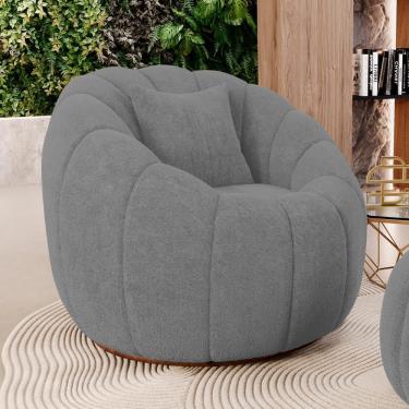 Imagem de Poltrona Decorativa Estilo Concha Abóbora Shell Fixa Bouclê Cinza Escuro - Desk Design