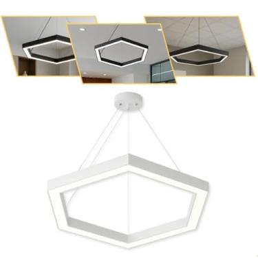Imagem de Pendente Perfil Hexagonal De Led 48w Com Cabo Suspenso Branco Luz Quente
