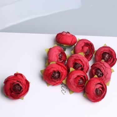 Imagem de 10 peças de flores artificiais rosas falsas rosas para buquês faça-você-mesmo, centros de mesa, arranjo de festa de casamento, decoração de chá de panela (vermelho)