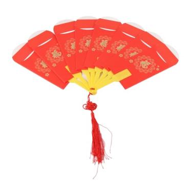 Imagem de Generic Envelope Vermelho Em Forma de Leque Com 6 Slots, Corte a, Estampagem de Ouro, Palavras Chinesas, Adequado para Cerimônias de Ano Novo e chá (#2)