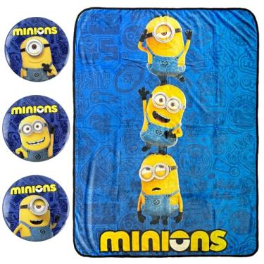 Imagem de Surreal Entertainment Cobertor Minions com botões combinando Stuart Phil Dave Carl Throw 114 x 152 cm