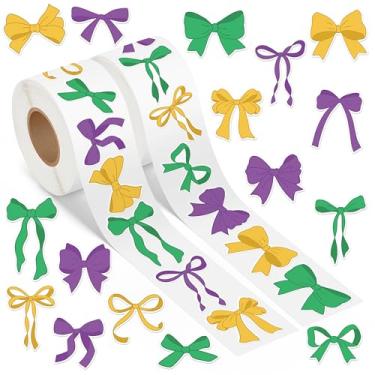 Imagem de DSjuedui Adesivos de rolo de arco de carnaval - 1000 peças de carnaval roxo verde amarelo coquete adesivos para crianças e adultos, adesivos de baile de máscaras de Nova Orleans para decoração de casa