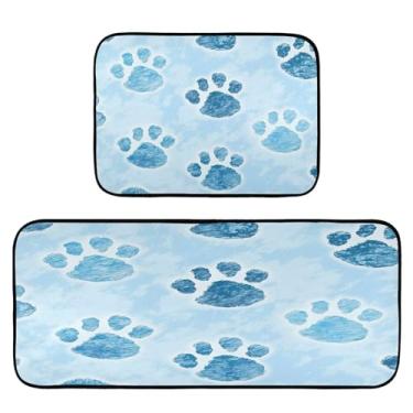 Imagem de Wassud Tapetes de cozinha com estampa de pata azul, para decoração de casa, tapetes de cozinha, acolchoados, antifadiga, antiderrapante, lavável, itens essenciais de cozinha, conjunto de 2