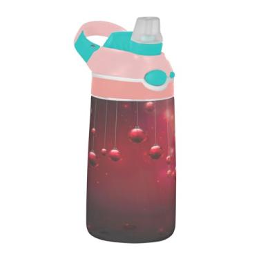 Imagem de YETTASBIN Garrafa de água infantil bola de Natal 473 ml com tampa de canudo para meninos Gril - copo esportivo reutilizável à prova de vazamento livre de BPA transparente Tritan com gancho para escola