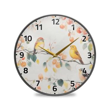 Imagem de WELLDAY Relógio de parede sem tique-taque 30,5 cm - Pássaros fofos operados por bateria relógio redondo silencioso de quartzo para casa/escritório/cozinha/sala de aula