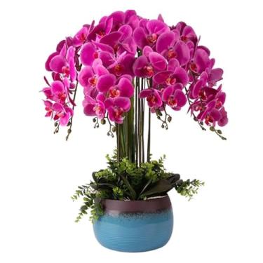 Imagem de LMJYU Orquídea artificial 8/10 ramo flor artificial Pu Phalaenopsis flores artificiais 72 cm floral falso com vaso orquídeas falsas flores artificiais
