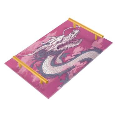 Imagem de Wassud Aquarela dragão chinês bandeja de banheiro acrílico joias bandejas de perfume com alça de maquiagem bandeja de cômoda quarto cozinha balcão mesa, 30 x 20 cm