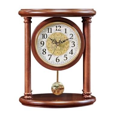 Imagem de Relógio clássico de cornija de avô operado a bateria com pêndulo relógio de avô silencioso com base de madeira relógio de mesa antigo fácil de ler para sala de estar, escritório, decoração de casa