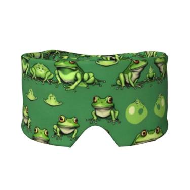Imagem de Máscara divertida com estampa de sapos verdes para dormir para olhos e orelhas, respirável, ajustável, blecaute, venda, confortável