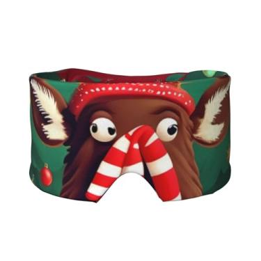 Imagem de Máscara divertida de Natal com estampa de alce para dormir para olhos e orelhas, respirável, ajustável, blecaute, venda, confortável