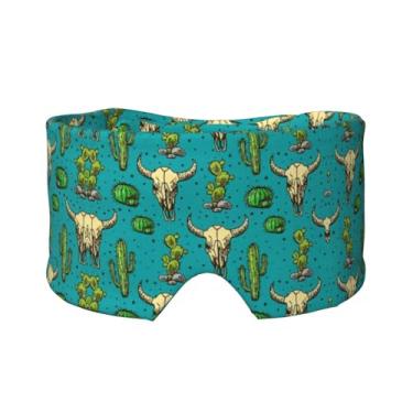 Imagem de Lindo cacto e caveira de touro, máscara para dormir para olhos e orelhas, respirável, ajustável, blecaute, venda, confortável
