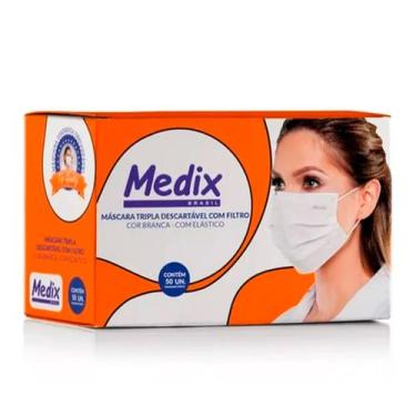 Imagem de Máscara Cirúrgica Descartável Branca Proteção Tripla com Clips e Elást