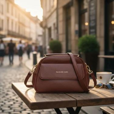 Imagem de Bolsa feminina de ombro transversal de couro pavão de ouro