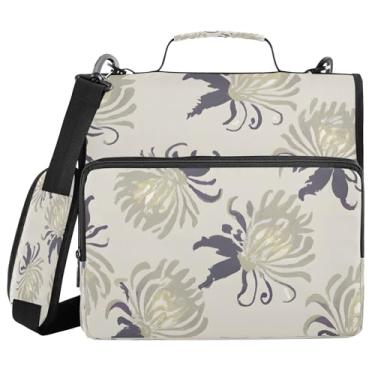 Imagem de Burbuja Pasta de fichário de flores de crisântemo com zíper com 3 anéis com lixa expansível e alça de ombro para laptop de 13 polegadas, vários bolsos para trabalho de escritório
