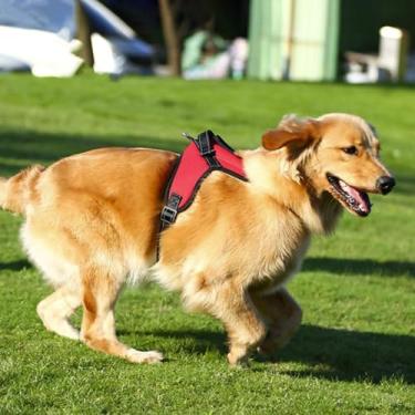 Imagem de Peitoral ajustável refletivo sem puxão com alça – colete Oxford durável para animais de estimação, fácil de calçar para cães pequenos, médios e grandes, vermelho, G