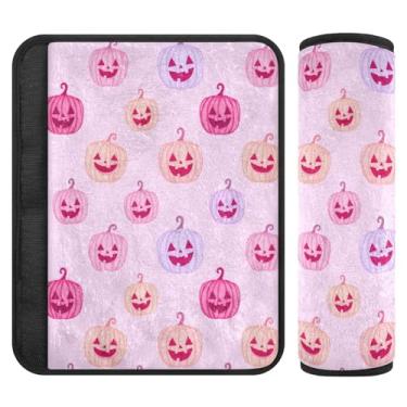 Imagem de Burbuja Capa de cinto de segurança de carro pastel Halloween Jack O Lantern Faces almofadas macias confortáveis protetor de cinto de segurança de carro para alça de ombro de assento, 1 par pequeno