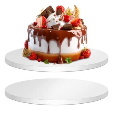 Imagem de Cmkura Pacote com 2 tambores de bolo de 35,5 cm de espessura, 1,27 cm de espessura, papelão branco, círculos corrugados, base, bandeja de prato com classificação alimentar, suprimentos de decoração